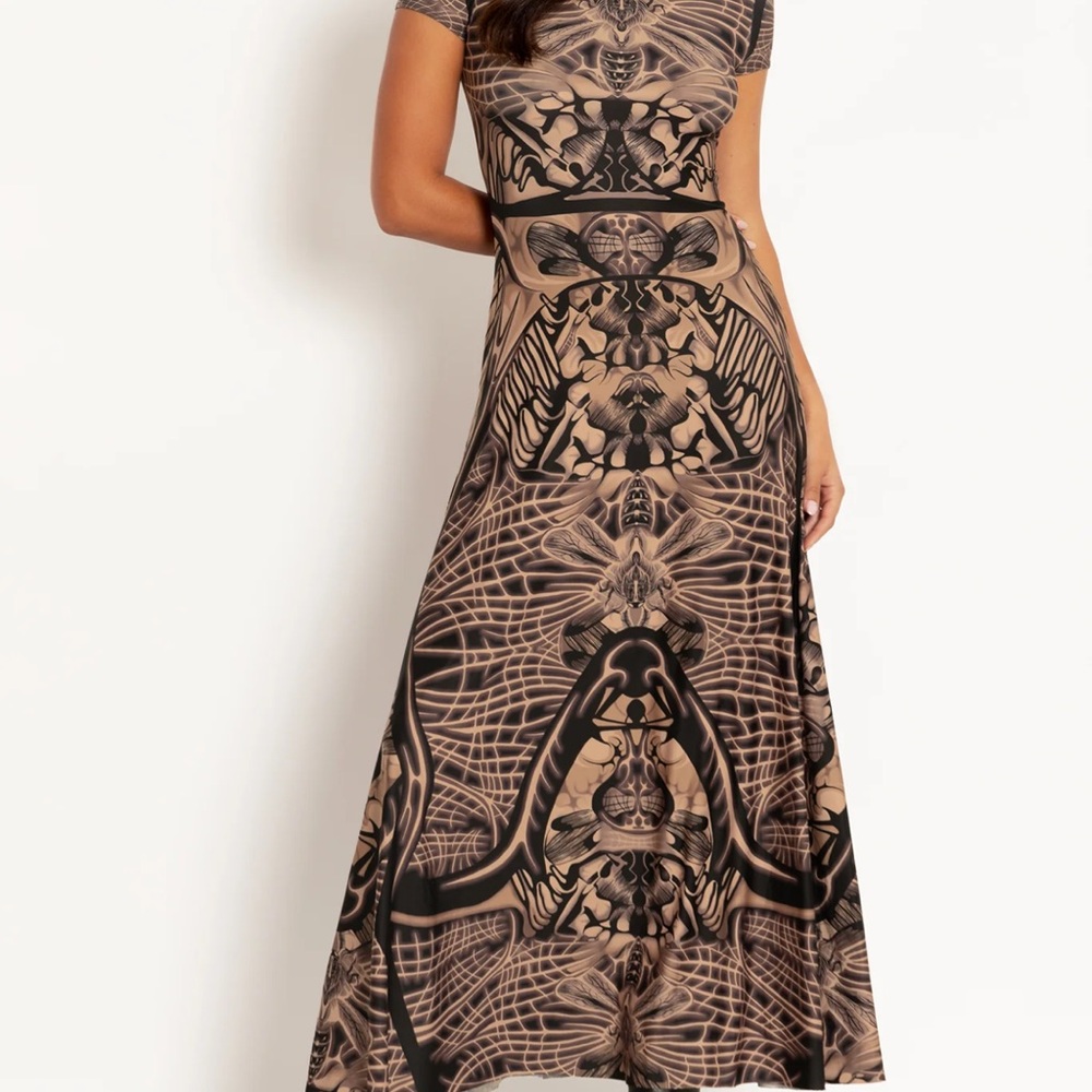 ISO Blackmilk Insect Goddess High Neck Cap Sleeve Maxi Dress